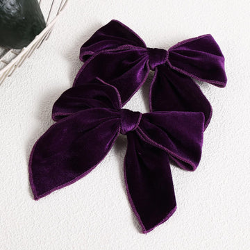 Velvet Fable Bow Hair Clips Baby Girls 5' Big Deep Purple Velvet Ribbon Sailor Bow Cheer Barrettes For Toddler Kids Teen Women