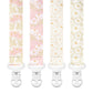 Stadela Baby Fabric Pacifier Clip Holder, Plastic Clip, 4-Pack, Flowers Pattern, Poloma Set