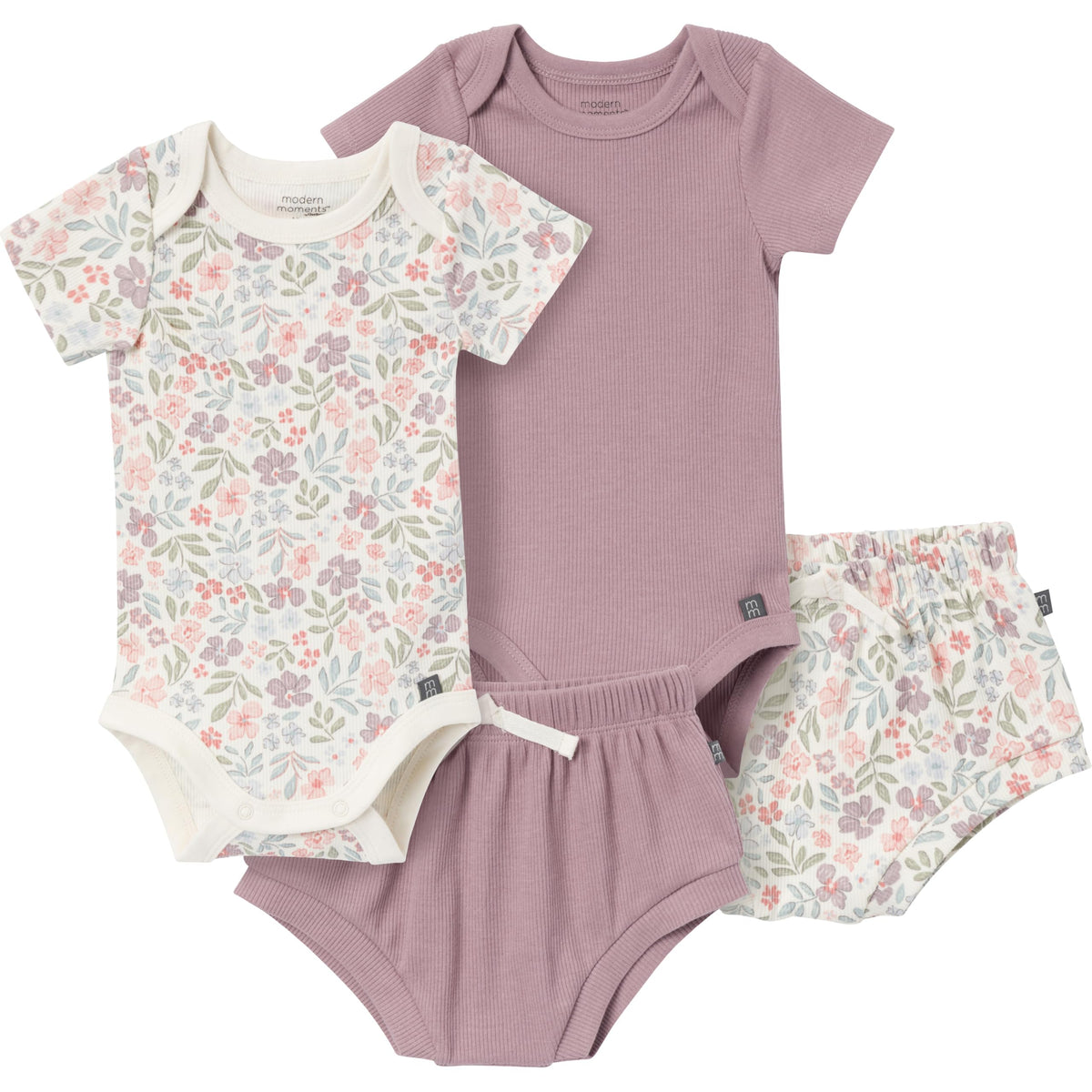 Modern Moments By Gerber GirlS 4Pack ShortSleeve Bodysuits & Shortie Set Short Sleeve Bodysuits & Shorts Set (Pack Of 4), Gar