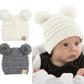Funky Junque Baby Girl Winter Hat Double Pom Pom Beanie For Baby By Warm Knit Infant Skull Cap 2 Pack Ivory & Grey