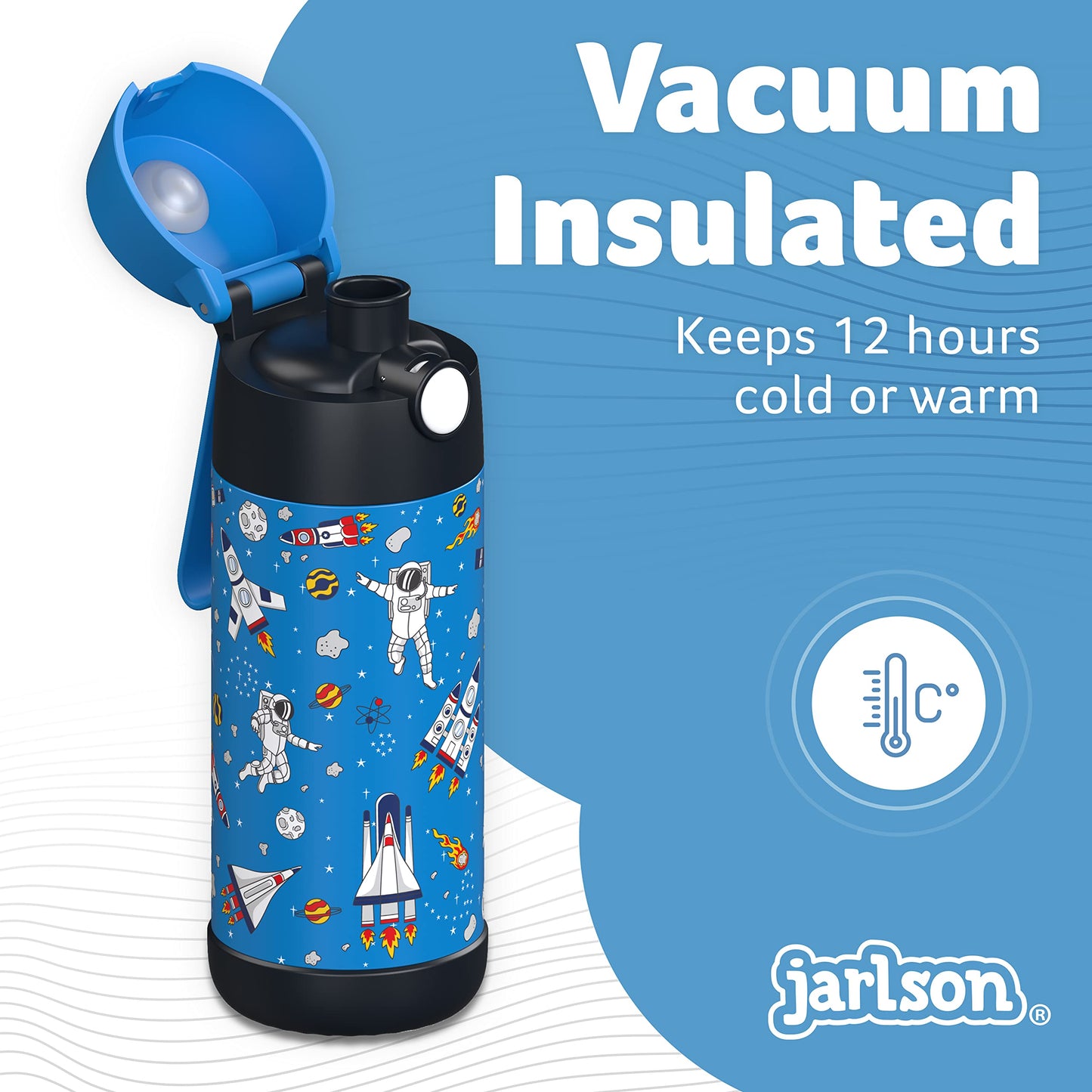 Jarlson    Kids Water Bottle - Mali - Insulated Stainless Steel Water Bottle With Chug Lid - Thermos - Girls/Boys (Space  'Mosai