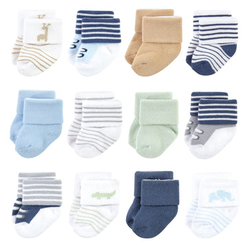 Luvable Friends Unisex Baby Newborn And Baby Terry Socks, Safari, 6-12 Months