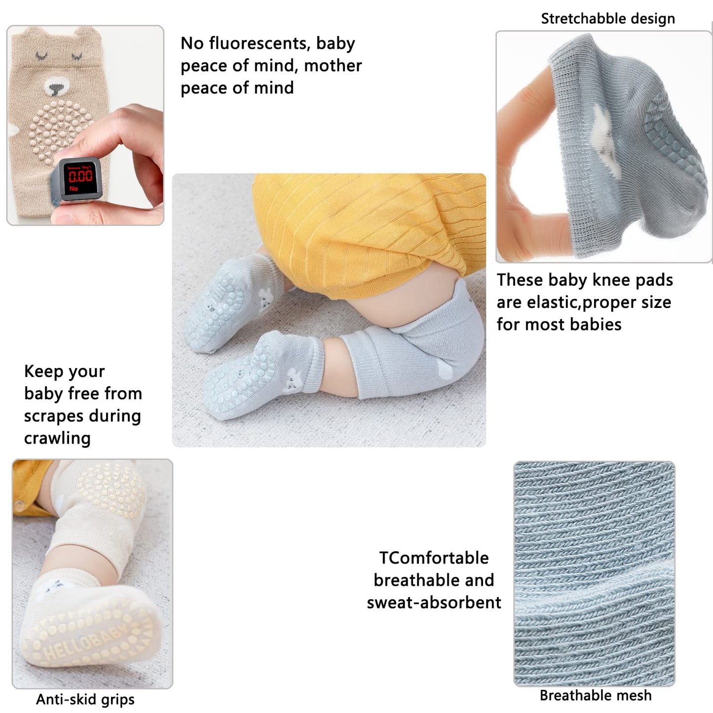 Isanpan Unisex Baby Crawling Anti-Slip Knee Pads And Socks,Save Baby Knee And Ankle (Color A, 12-24 Months)