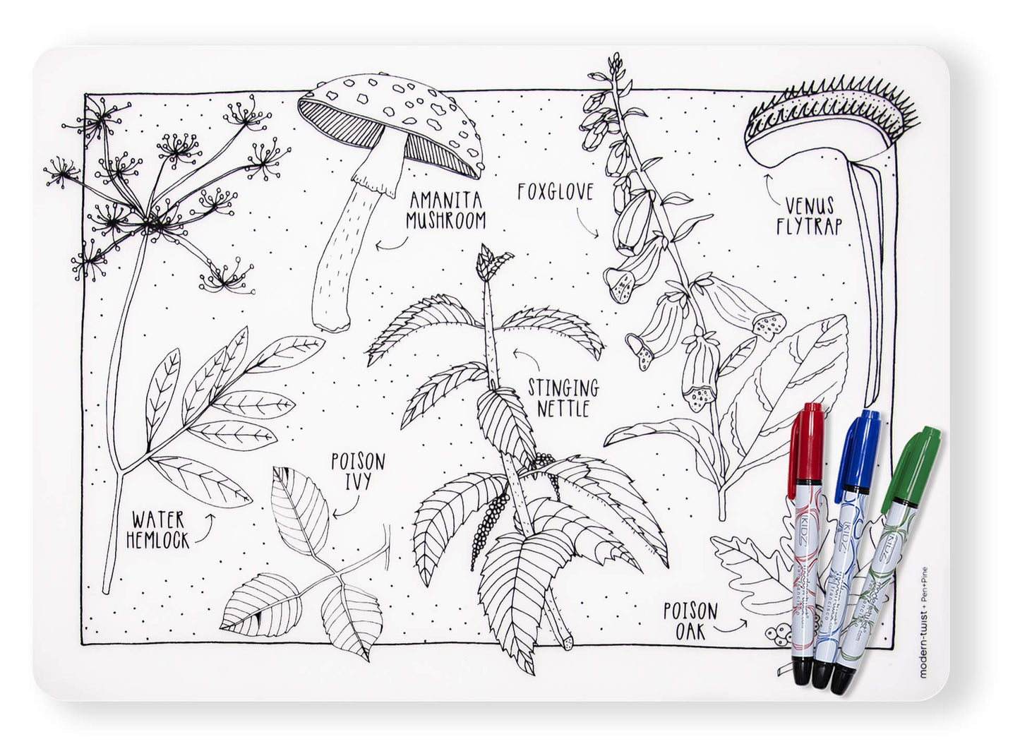 Modern-Twist Waterproof, Dishwasher Safe Mark, Mat & Marker Set, Dangerous Plants