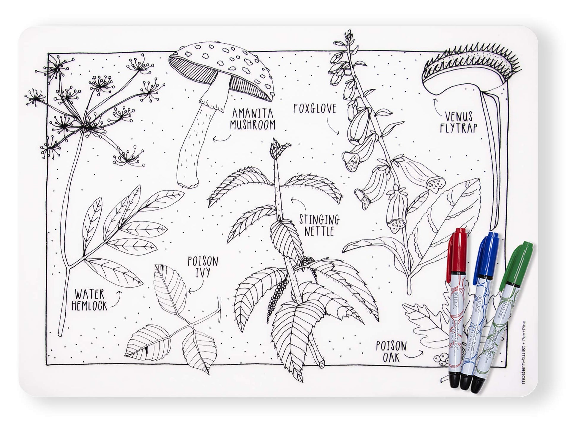 Modern-Twist Waterproof, Dishwasher Safe Mark, Mat & Marker Set, Dangerous Plants
