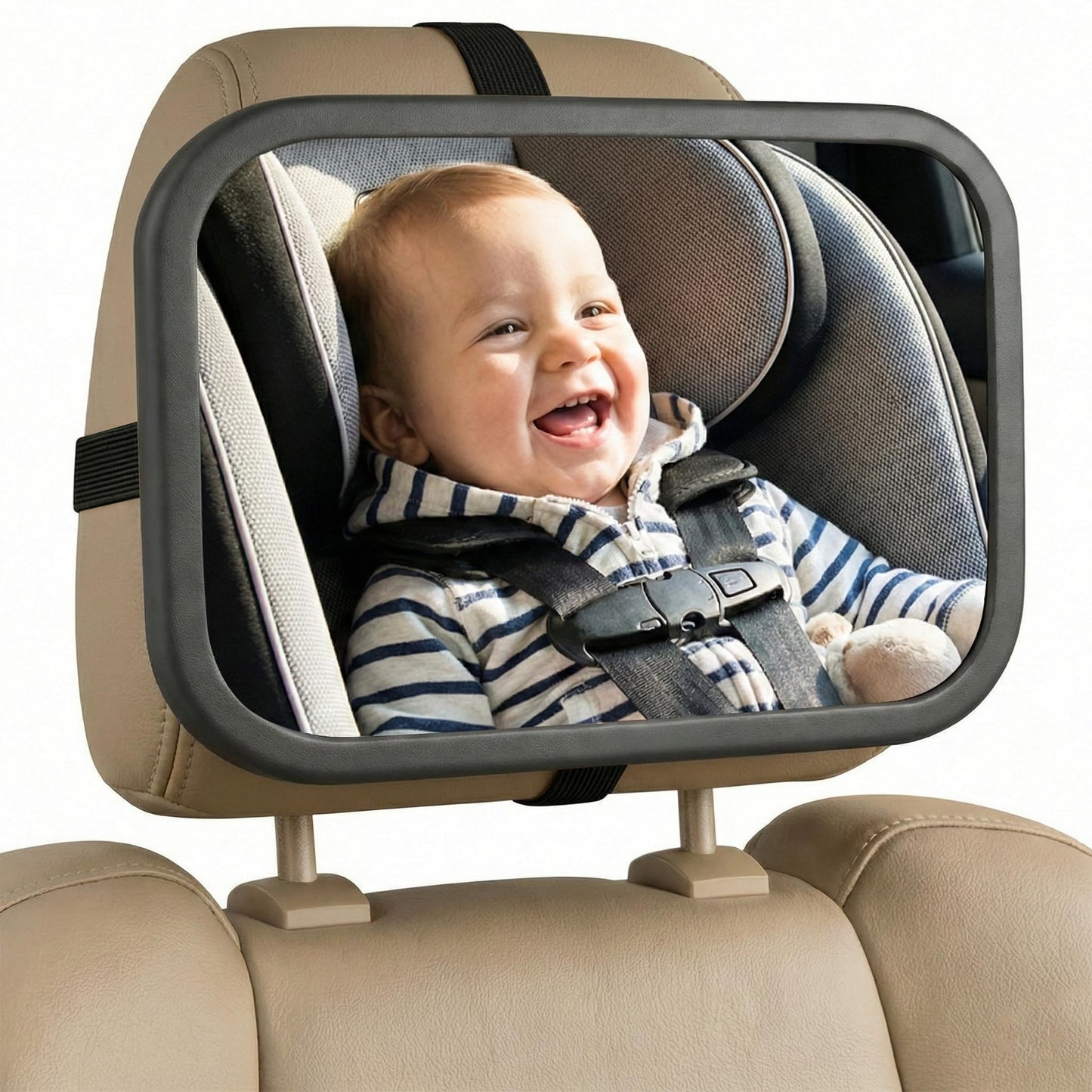 Baby Car Mirror with 360 Rotation - 9.8 Convex Shatterproof Mirror for Baby Safety with Extra Wide & Clear View - car seat mirro