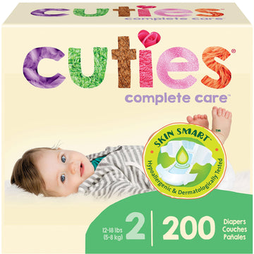 Cuties | Skin Smart, Absorbent & Hypoallergenic Diapers With Flexible & Secure Tabs | Bulk Case | Size 2 | 200 Count