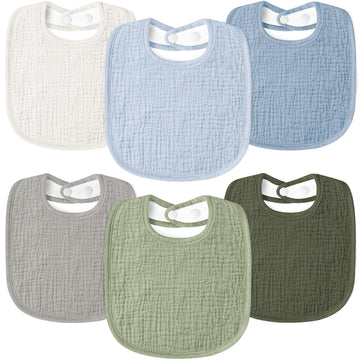 Susurration Muslin Baby Bibs 6 Pack Bandana Drool Bibs,Soft Square Adjustable Baby Drooling Bibs For Unisex Girls & Boys(Dark&Li
