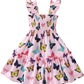 Baby Girl Butterfly Dresses Summer Toddler Butterfly Outfit Flutter Sleeve Sundress Kids Shirred Tiered Dress 6-7 Years