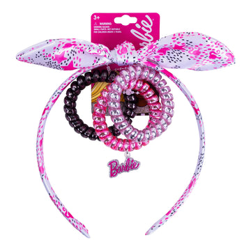 Barbie Headbands For Girls| 4Pc Barbie Toddler Headband And Hair Ties| Knotted Headband Fully Cover By Soft Barbie Designed Fabr