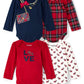 The Children'S Place Baby Long Sleeve 100% Cotton Onesie Bodysuits 4-Pack, Tidal Purse/Red Plaid/White Dogs/Ruby Love Dog 4 Pack