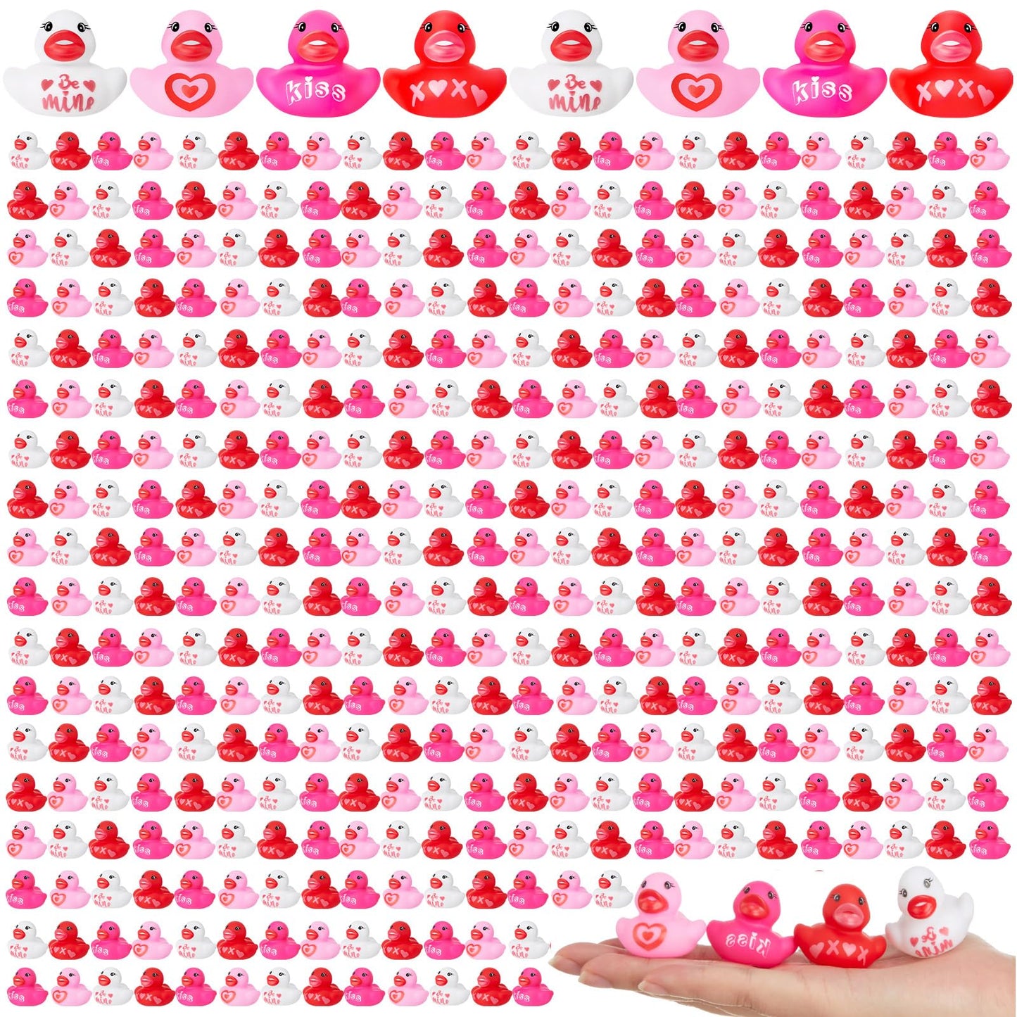 MiniInflat 400 Pcs Valentines Day Rubber Ducks Assorted Mini Rubber Duckies Pool Bath Ducks Toys for Party Favors Classroom Exc