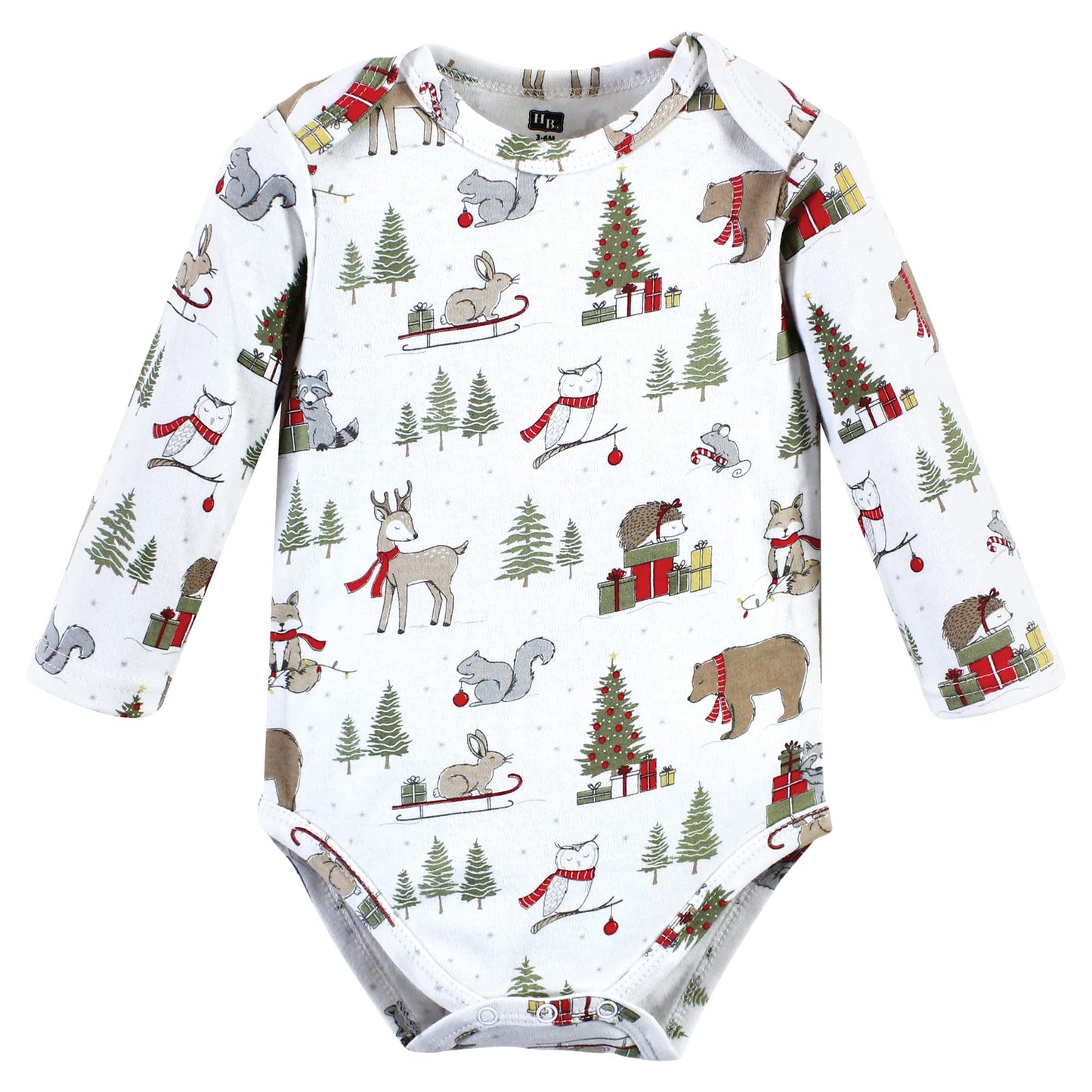 Hudson Baby Unisex Baby Cotton Long-Sleeve Bodysuits, Christmas Forest 3-Pack, 9-12 Months