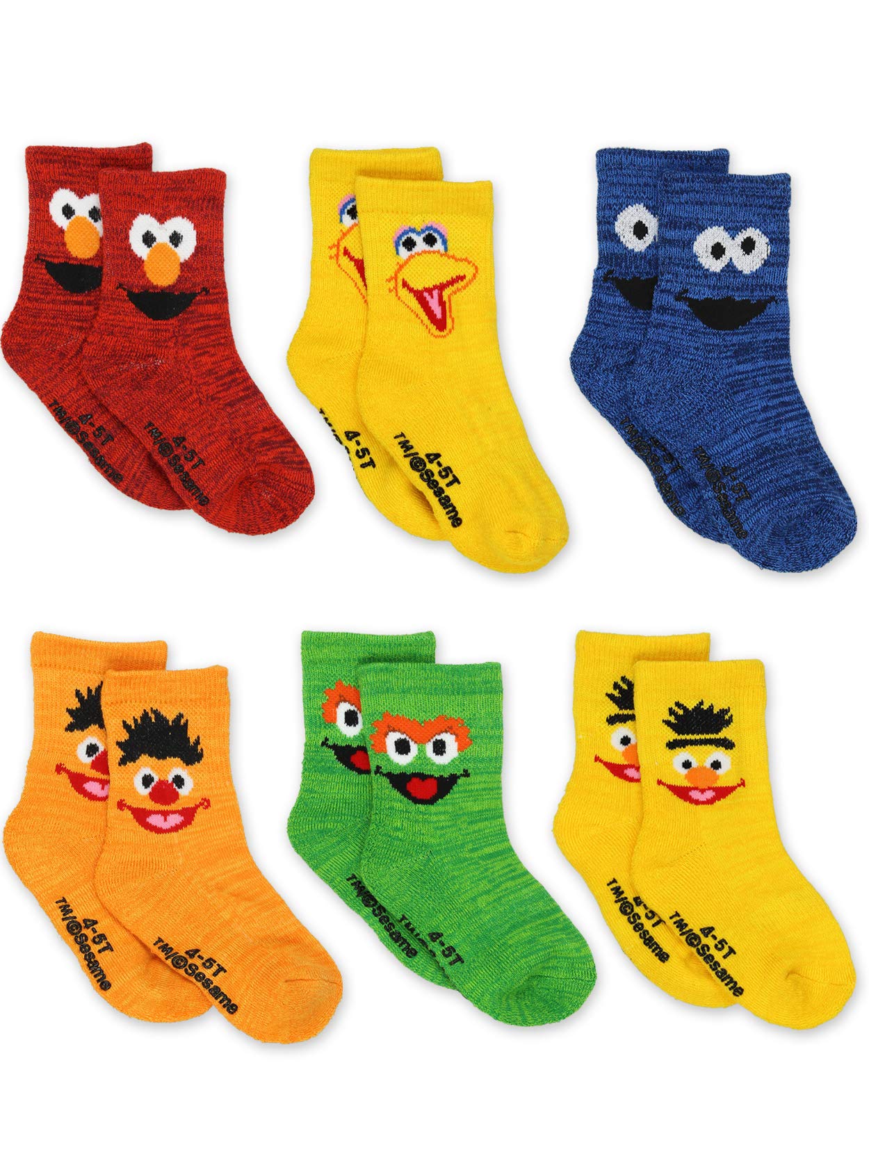 Sesame Street Elmo Baby Toddler Boys Girls 6 Pack Crew Socks With Grippers (4-5T, Multicolor)