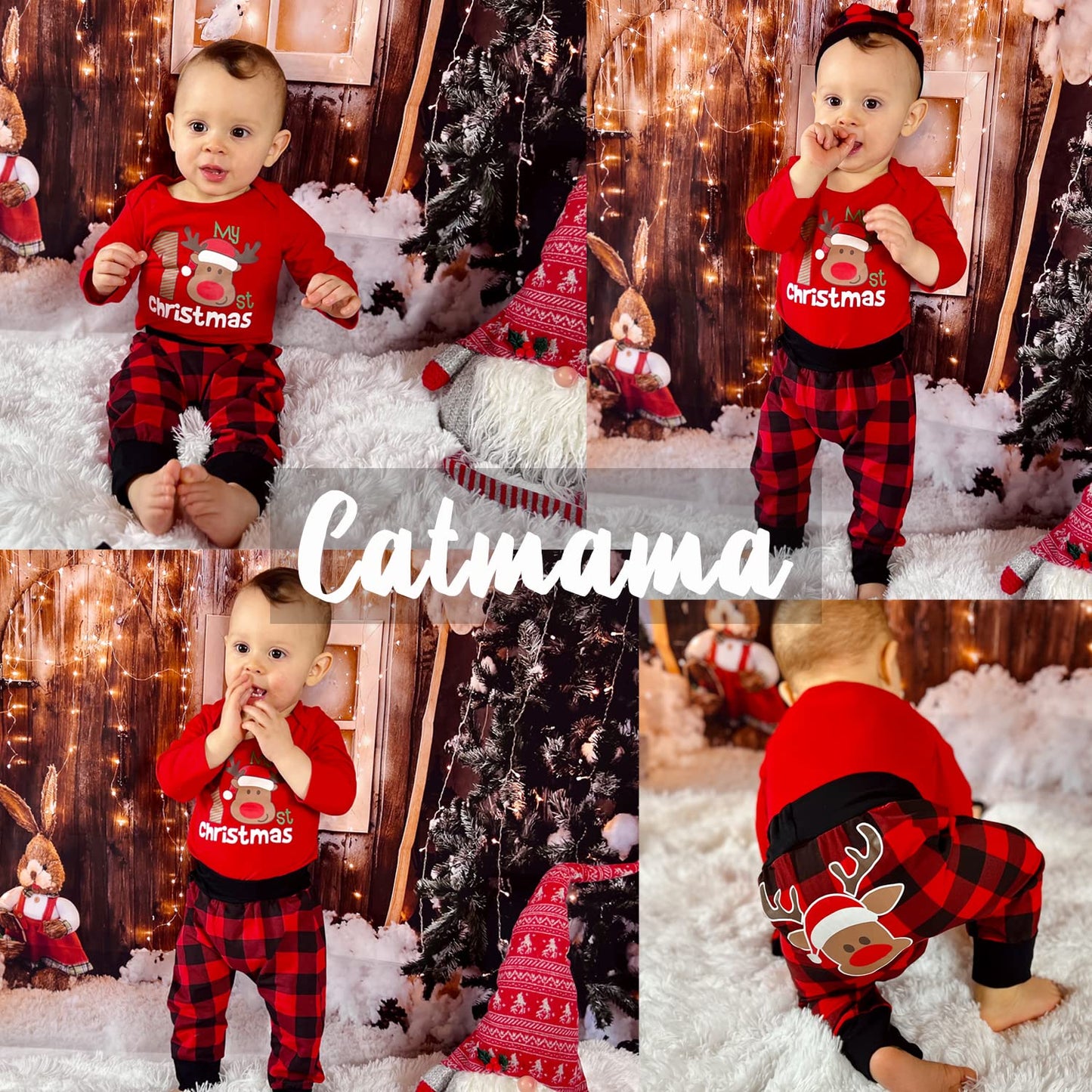 Mommy'S New Man 3Pcs Baby Boys Girls My First Christmas Outfit Set Deer Long Sleeve Romper (Red, 0-3 Months)