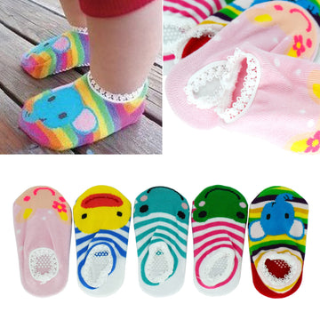 Fly Love 5 Pairs Baby Toddler Newborn Infant Stripes Anti Slip Non Skid Socks No-Show Crew Boat Cotton Slipper Sock