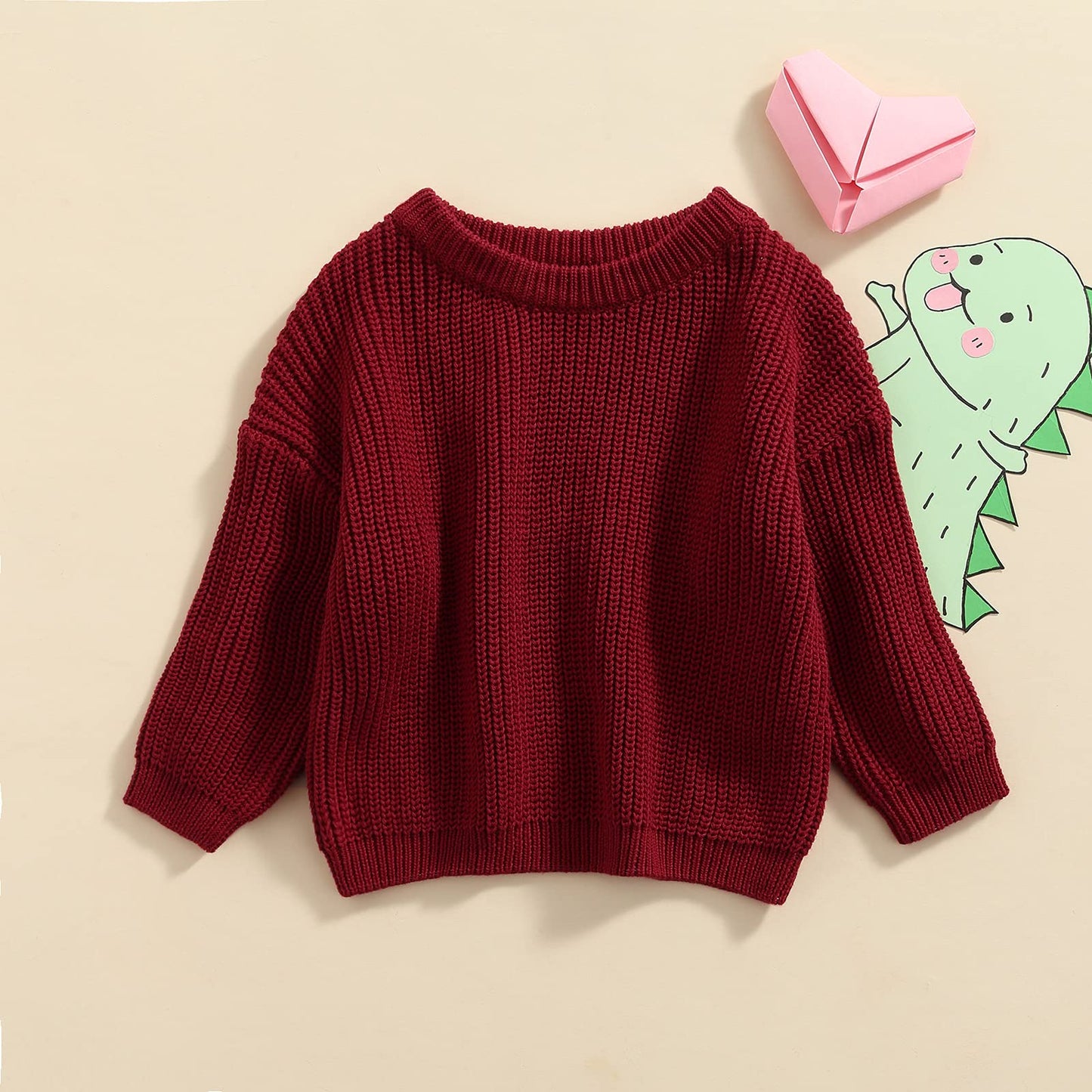 Infant Toddler Baby Girl Boy Knit Sweater Pullover Sweatshirt Warm Long Sleeve Shirt Tops Knitted Fall Winter Clothes (Red, 9-12