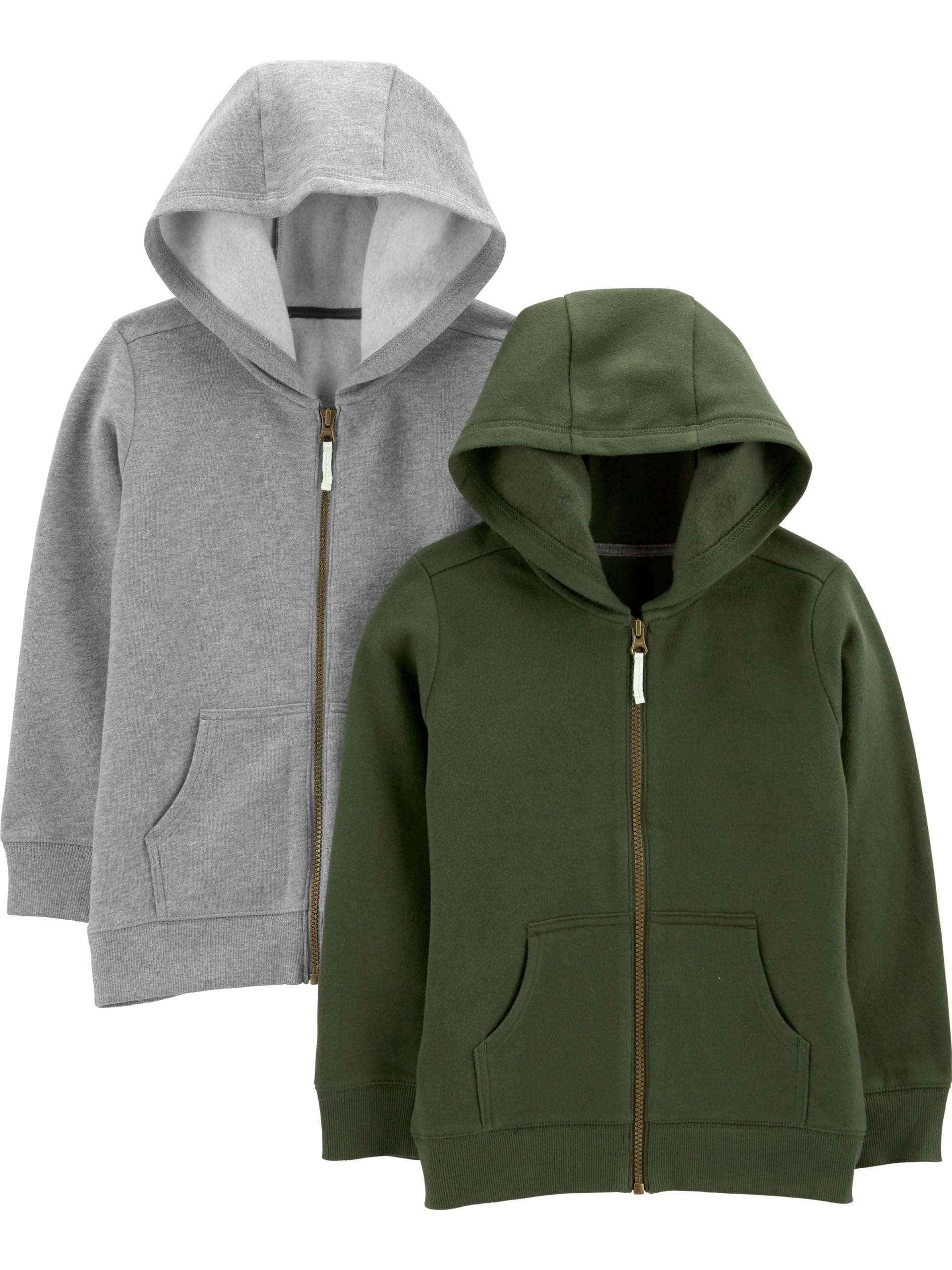 Simple Joys By Carter'S Baby Boys' 2-Pack Fleece Full Zip Hoodies, Olive/Grey, 12 Months