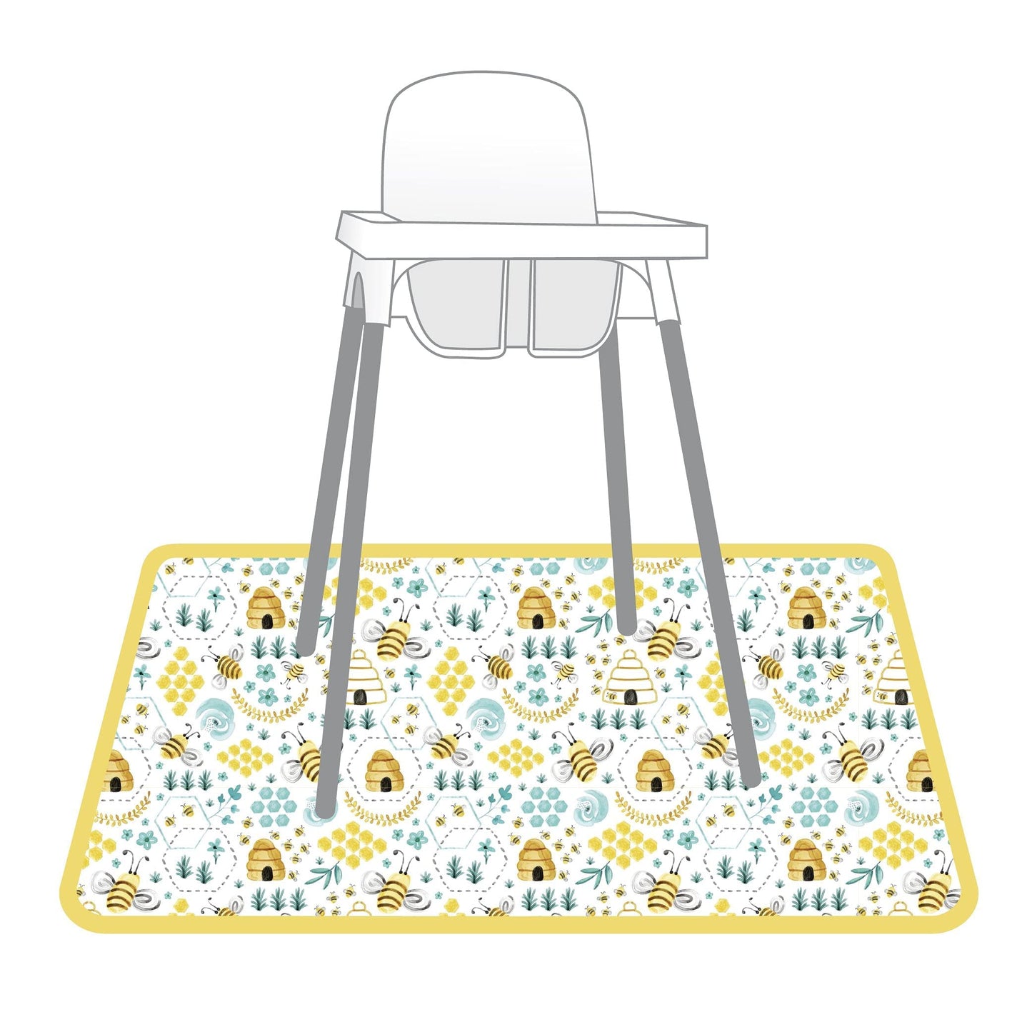 Bapronbaby Busy Bees Splash Mat - Waterproof Catch-All For Under High Chairs, Floors, Tables, Playtime Or Arts & Crafts - Machin