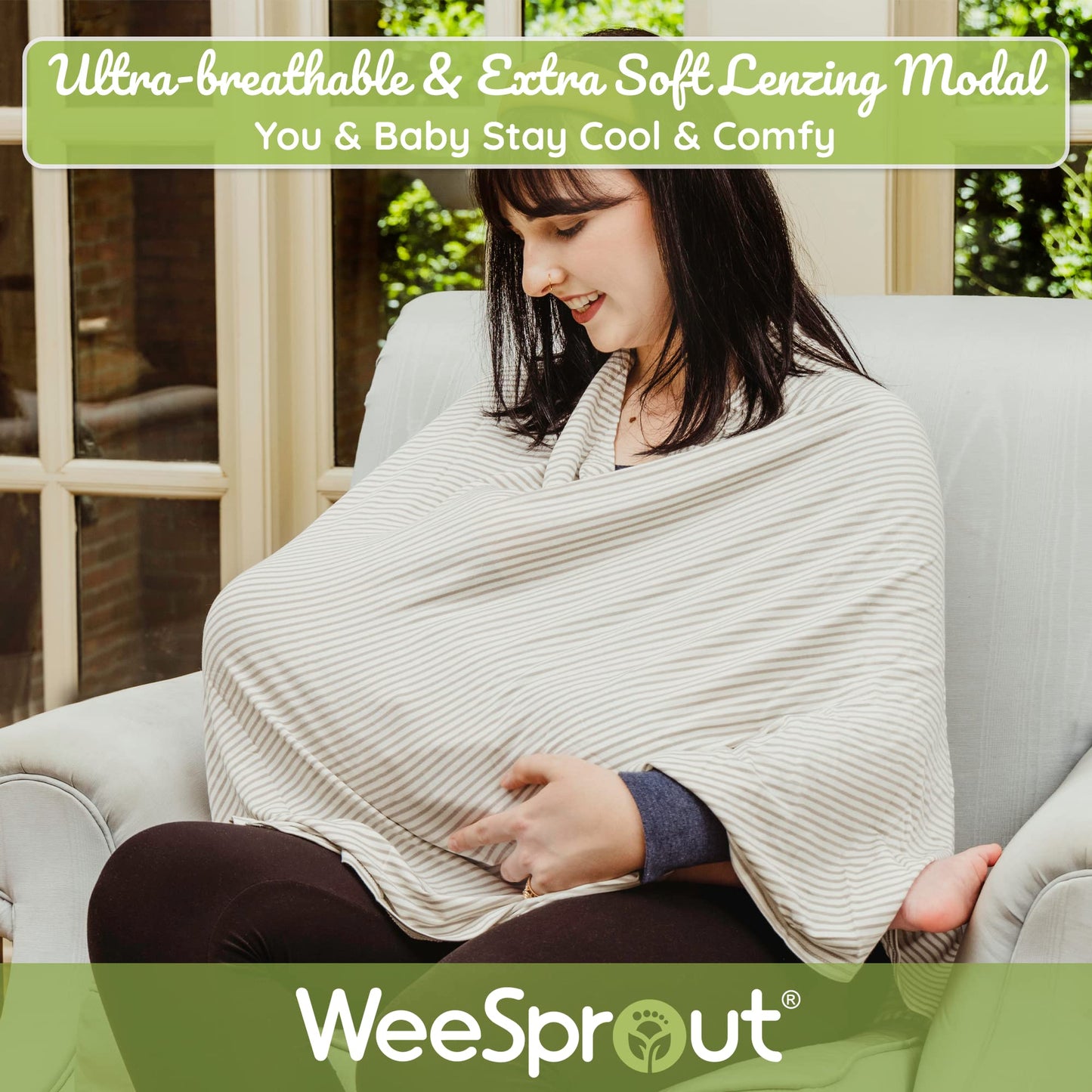 Weesprout Nursing Cover For Breastfeeding, Soft & Breathable Nursing Poncho, Neck Insert For Hands-Free View, Machine Washable &