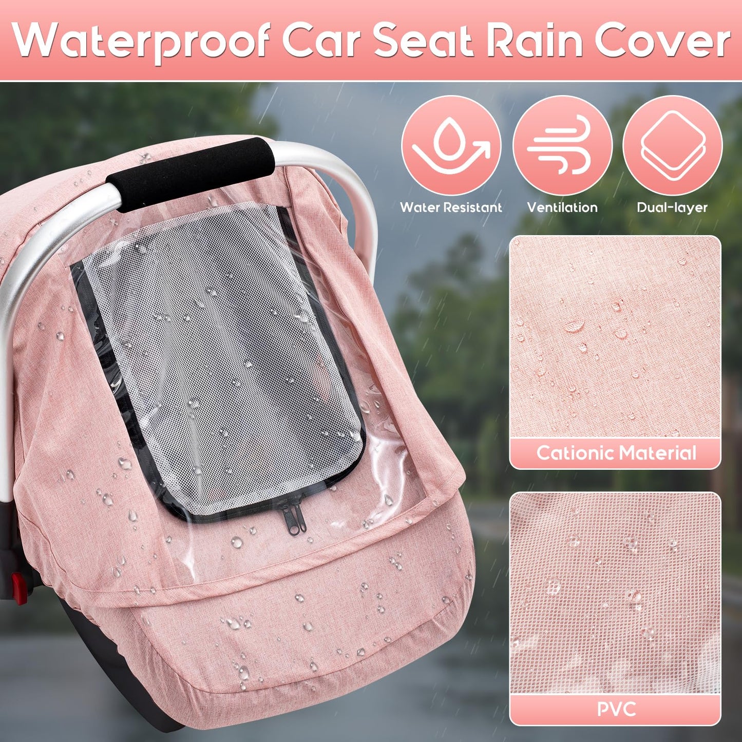 Waterproof Car Seat Cover Baby Girl, Carseat Rain Cover with EVA Transparent Window, Infant Car Seat Weather Shield with Breatha
