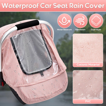 Waterproof Car Seat Cover Baby Girl, Carseat Rain Cover with EVA Transparent Window, Infant Car Seat Weather Shield with Breatha