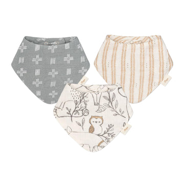 Crane Baby Bandana Bibs, Woodland Animal 100% Cotton Muslin, Adjustable Snaps Grow With Baby, Registry Essential Gift, Set Of 3