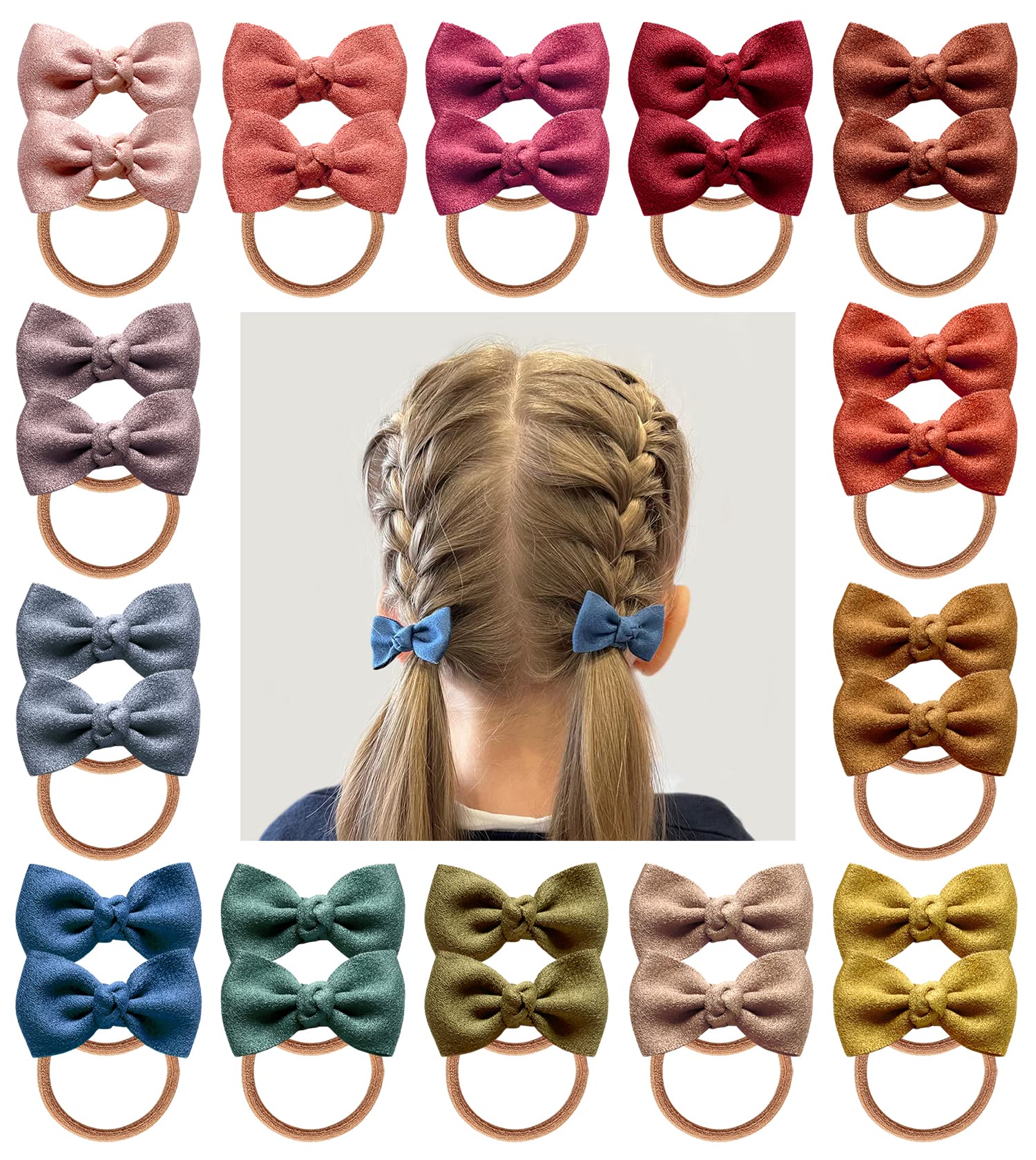 Boutique Baby Girl Hair Ties, 28 Pcs Mini Suede Hair Bow Ties, Toddler Elastics Ponytail Holders Pigtails Rubber Bands By Cherss