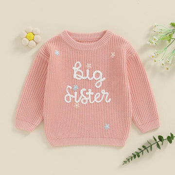 Amnnchya Toddler Infant Baby Girl Knit Sweater Big Sister Little Sister Matching Outfits Long Sleeve Pullover Sweatshirt (Pink,
