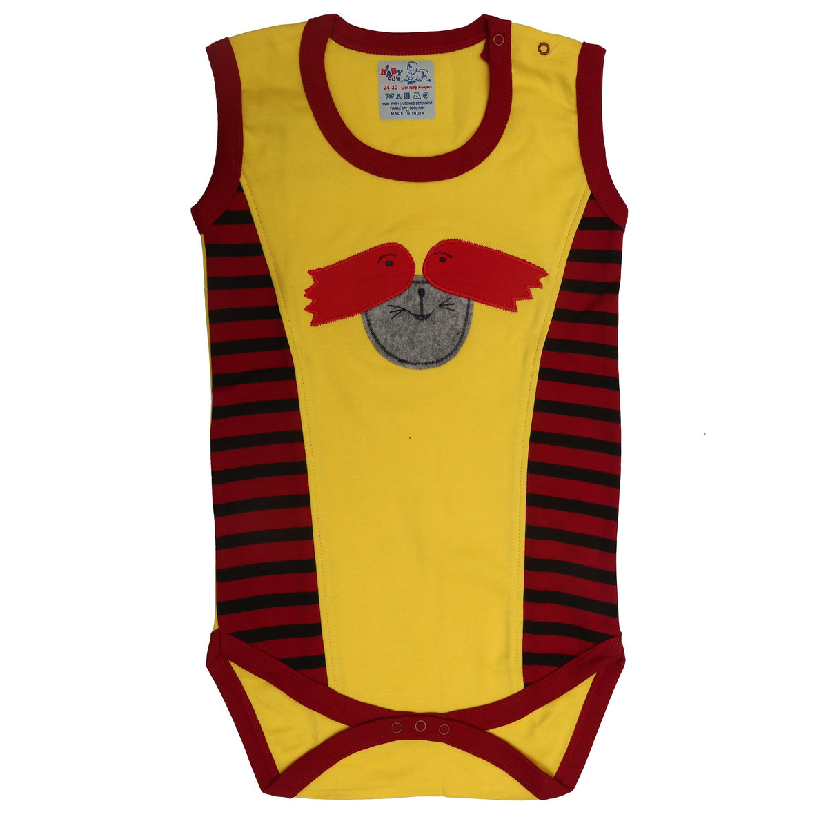 Kaboos 100% Cotton Yellow & Brown Colour Combination Embroidery Baby Bodysuit (612 Months)