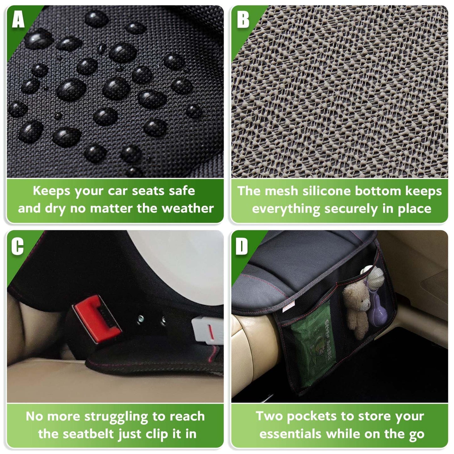 Siivton Car Seat Protector For Kids, Anti-Slip Design, Thick Padding, Prevents Seat Marks, 2 Storage Pockets For Toys & Snacks,