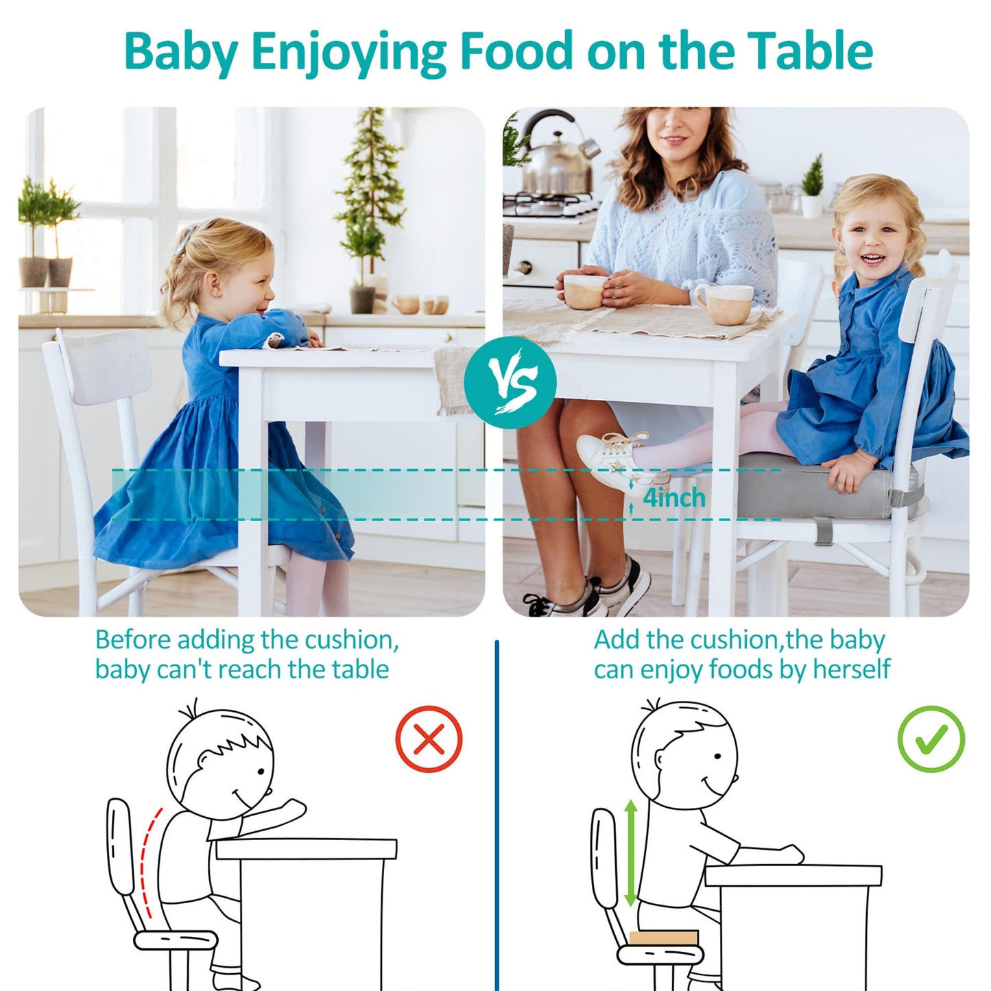 Toddler Booster Seat For Dining Table,Non-Slip Bottom Booster Seat For Table, Child/Kids/Baby Booster Seat For Dining Table With