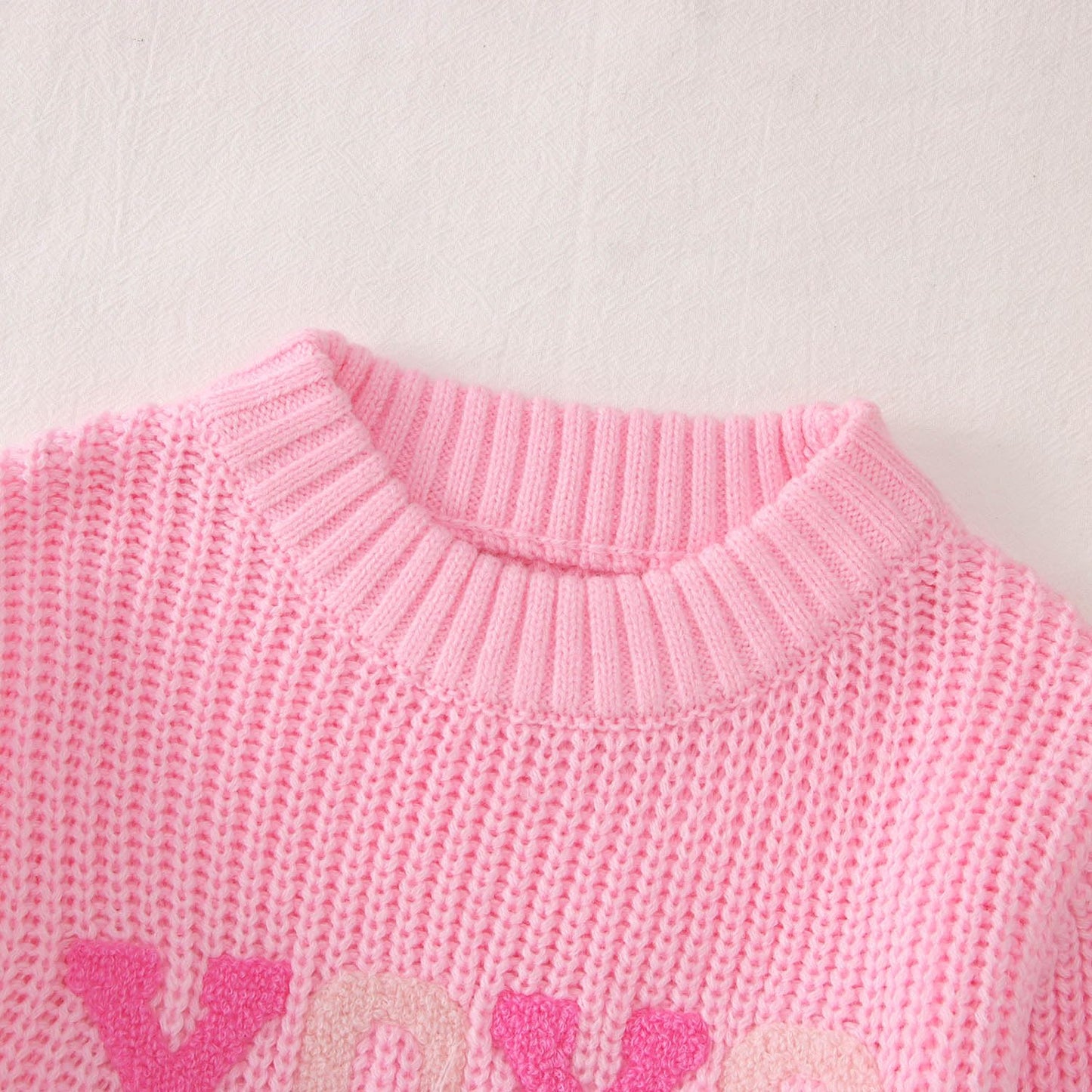 Toddler Girl Valentine'S Day Sweater Xoxo Chenille Patch Knit Sweater Chunky Long Sleeve Pullover Fall Winter Tops(Pink,4T(100))