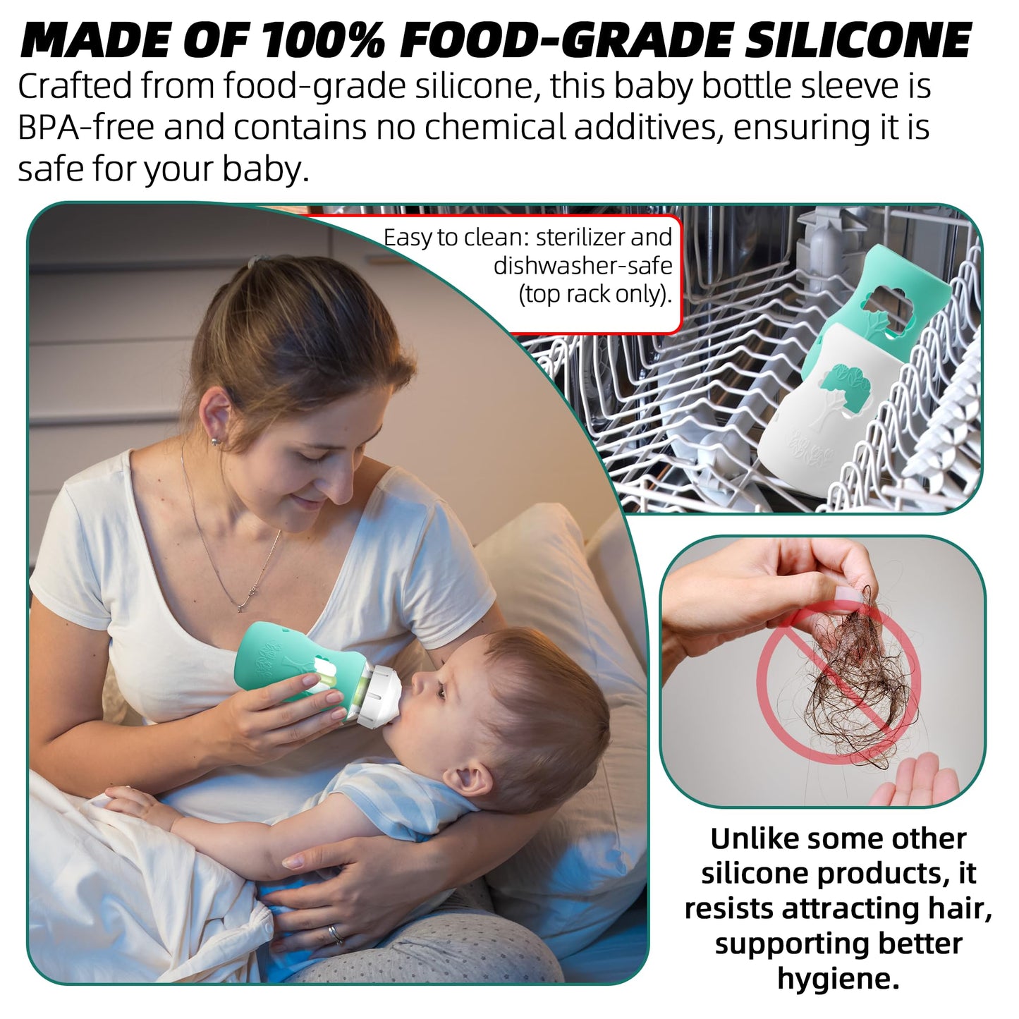 Luqibabe 2-Pack Silicone Baby Bottle Sleeves Compatible With Dr. Brown'S 9 Oz Wide-Neck Glass Bottles, Anti-Colic, Dishwasher-Sa