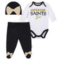 Nfl New Orlean Saints 3 Pack Bodysuit Footed Pant And Cap Registry Gift Set, Blackwhite New Orlean Saints, 6-9M