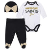 Nfl New Orlean Saints 3 Pack Bodysuit Footed Pant And Cap Registry Gift Set, Blackwhite New Orlean Saints, 6-9M