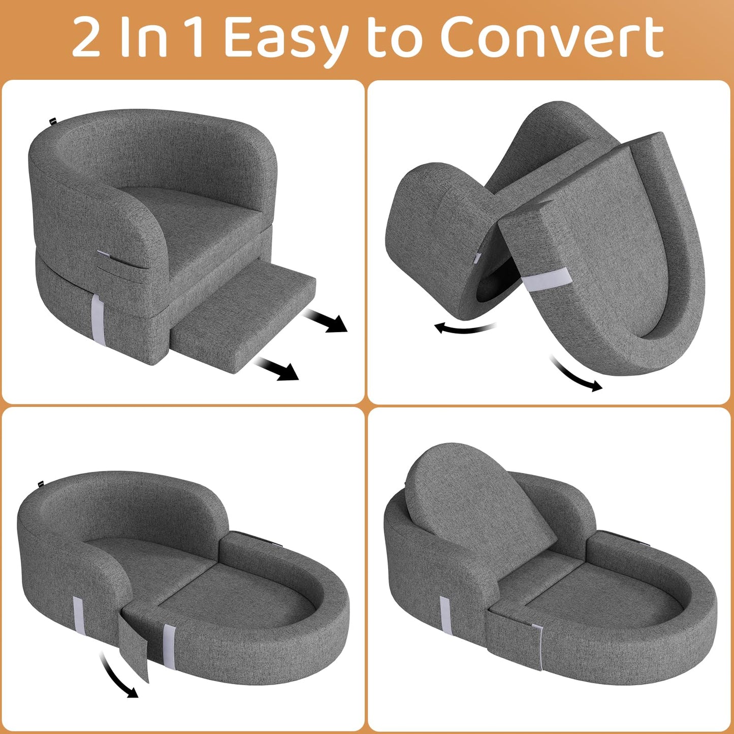 Cowiewie Toddler Travel Bed 2-In-1 Kids Sofa Chair With Removable Cover, Soft Foam Portable Foldable Toddler Bed For Travel With