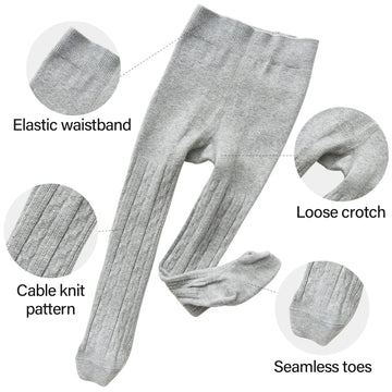 Looching 5 Pack Baby Toddler Girls Cute Cable Knit Cotton Tights Pantyhose Leggings Stocking Pants(4-6 Years, White,Black,Grey,D