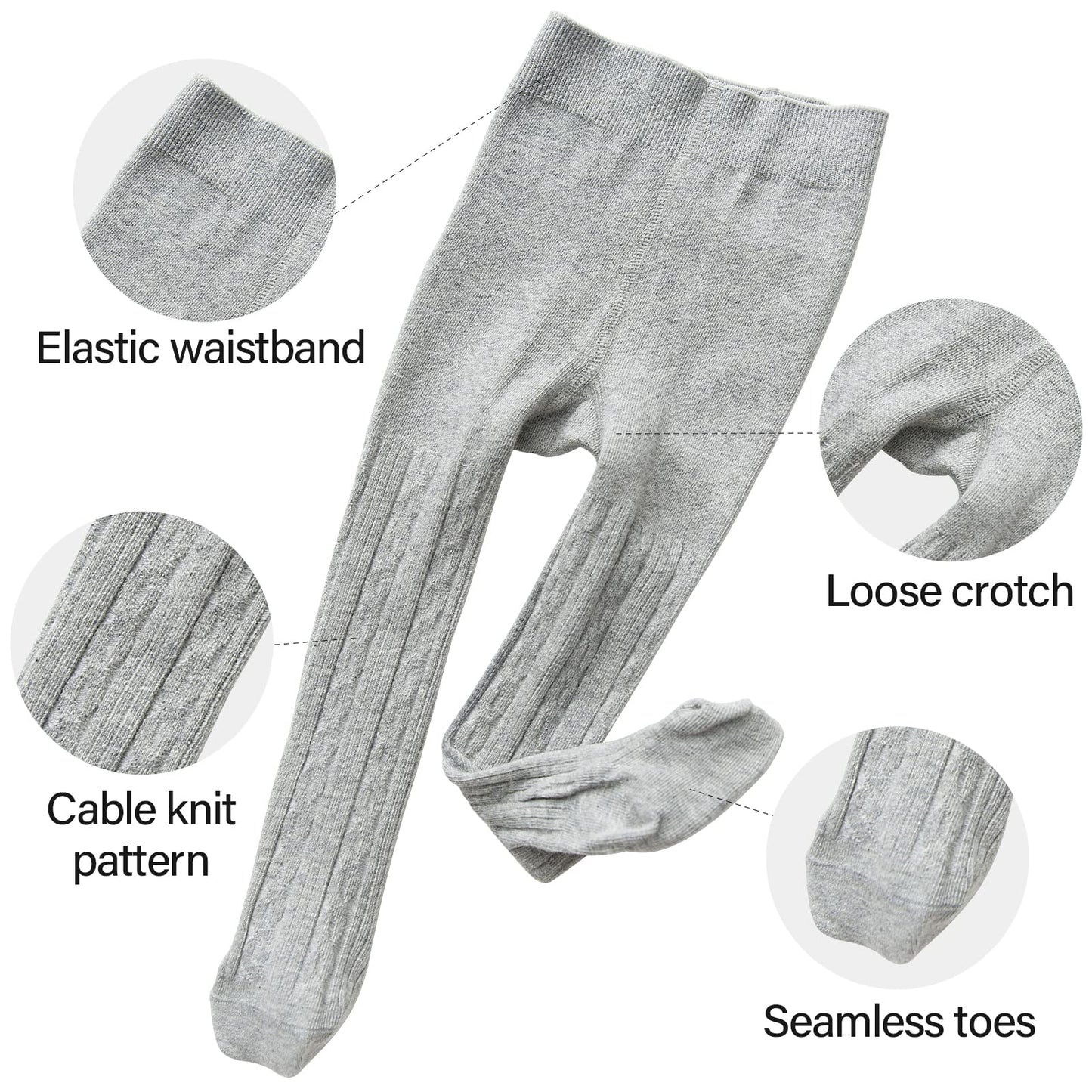 Looching 5 Pack Baby Toddler Girls Cute Cable Knit Cotton Tights Pantyhose Leggings Stocking Pants(6-8 Years, White,Black,Grey,D