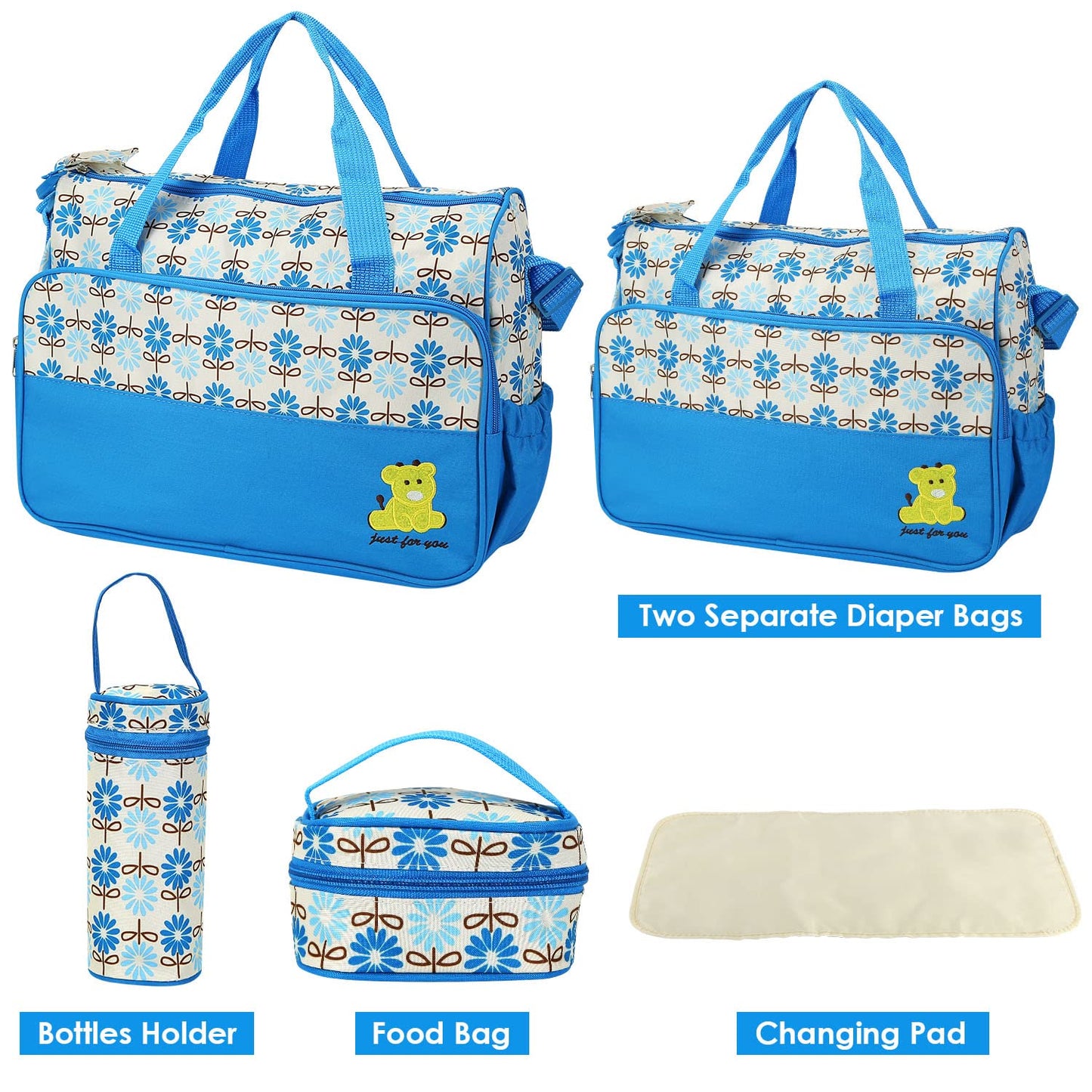 Kocaso Diaper Bag Tote Set For Baby Boy,5 Piece Diaper Changing Totes Set With Changing Pad, Large Travel Diaper Tote For Mom An