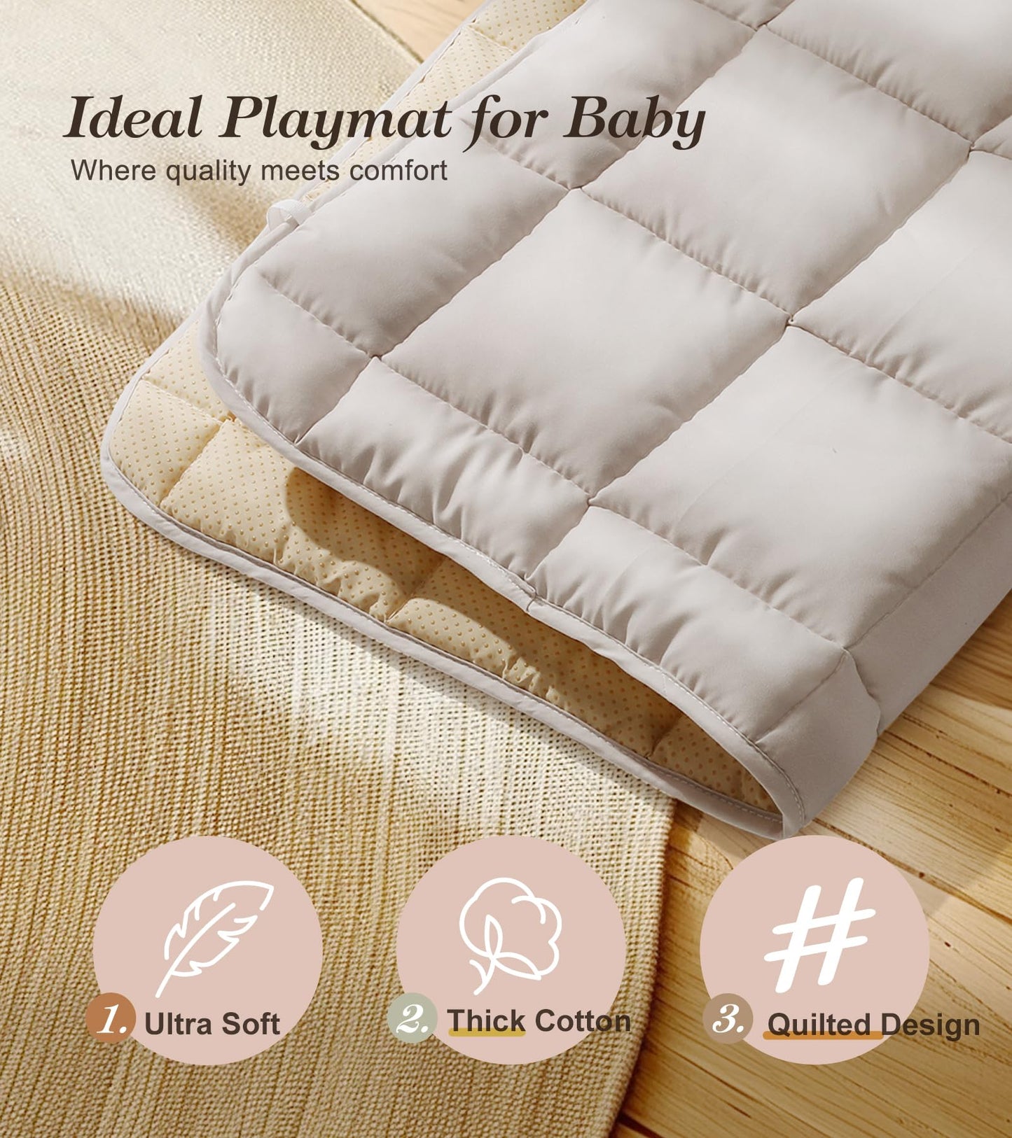 Wooden Play Gym With Beige Mat, Foldable Baby Play Gym, Infant Activity Mat With 6 Hanging Toys, Natural Pine Wood Frame Activit