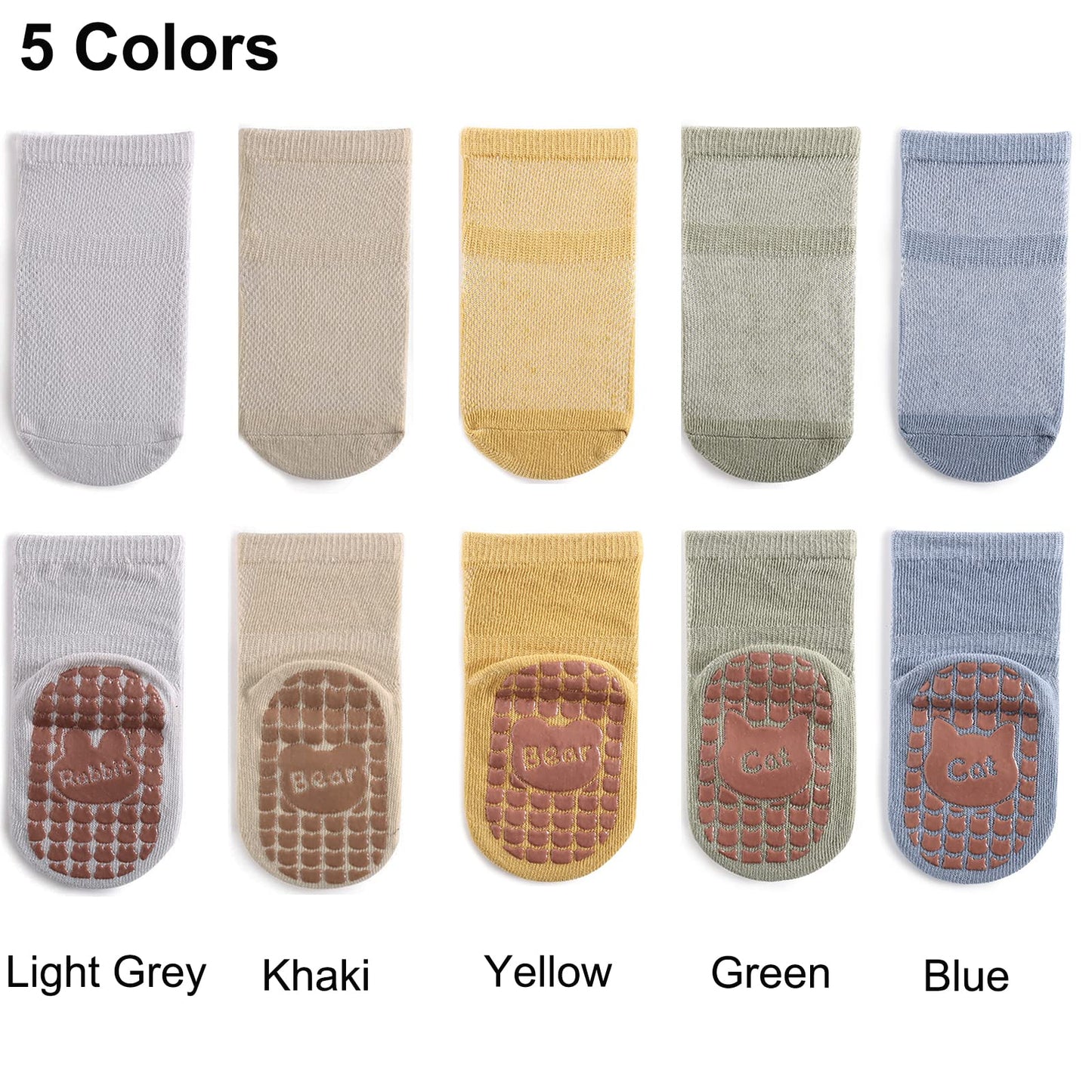 Exegawe Baby Mesh Socks With Non Slip Thin Toddler Anti Skid Crew Socks For Girls Boys 5 Pairs(Blue Multi, M/1-3Y)