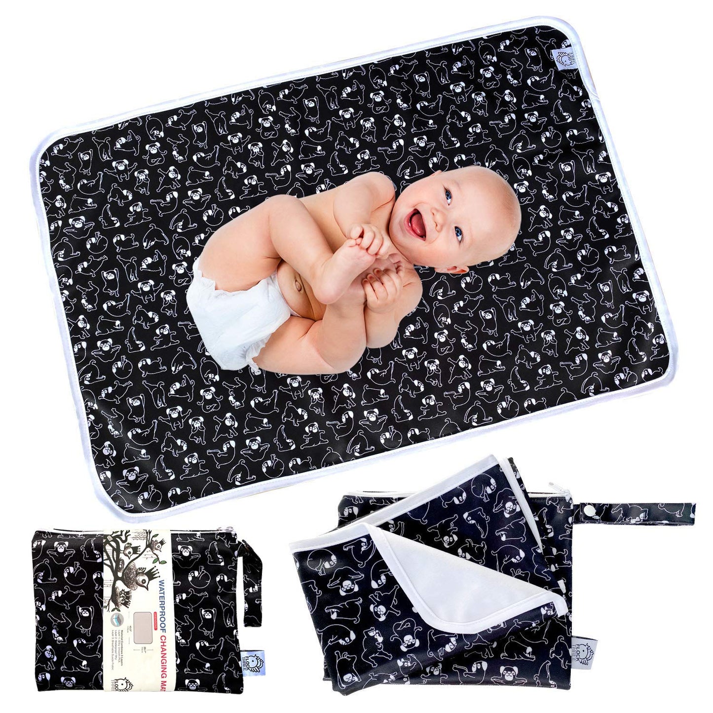 Flockthree Waterproof Baby Diper Changing Pad With Storage Bag (28.7' X 19.7') Washable Wipeable Reusable Leak Proof Diaper Tr