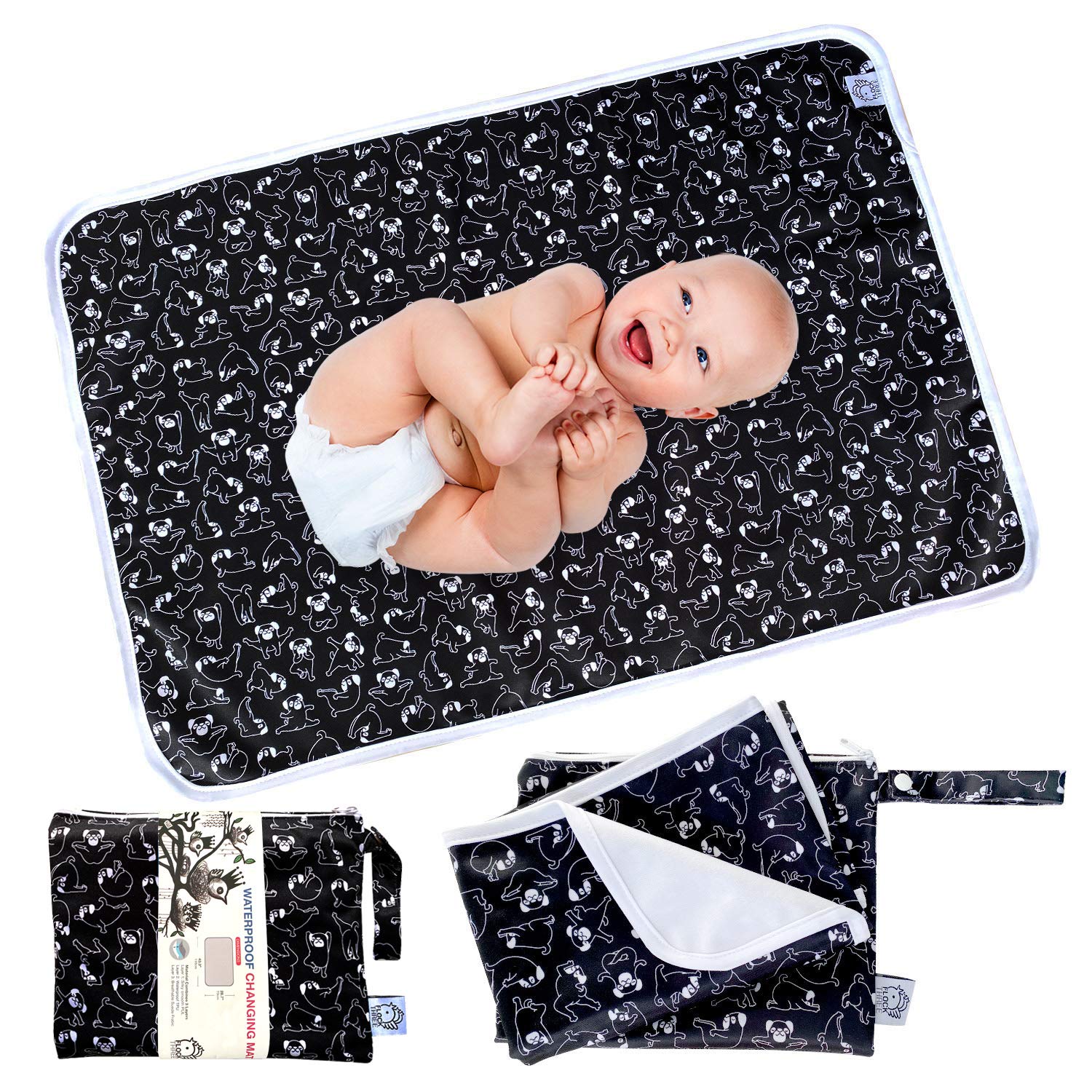 Flockthree Waterproof Baby Diper Changing Pad With Storage Bag (28.7' X 19.7') Washable Wipeable Reusable Leak Proof Diaper Tr