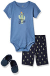 Hudson Baby Unisex Baby Cotton Bodysuit, Shorts And Shoe Set, Cactus, 9-12 Months