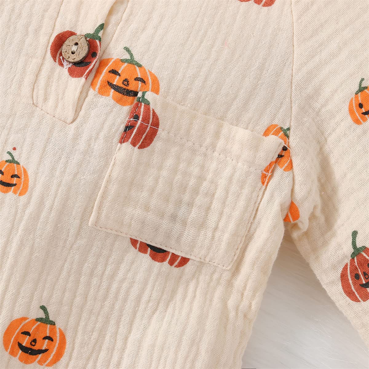Twopumpkin Beige Long Sleeve Onesie Romper Jumpsuit (3-6 Months) - Cotton Blend Halloween Outfit For Unisex Children
