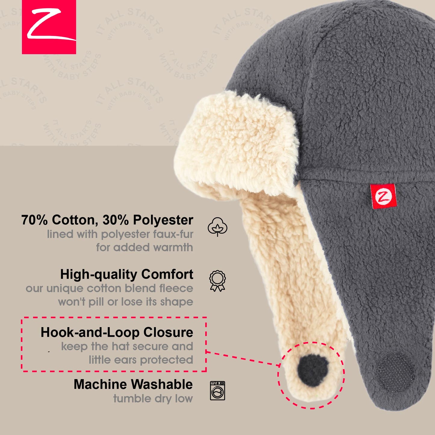 Zutano Boys and Girls Cozie Fleece Furry Winter Baby and Toddler Hat, Gray, 24M