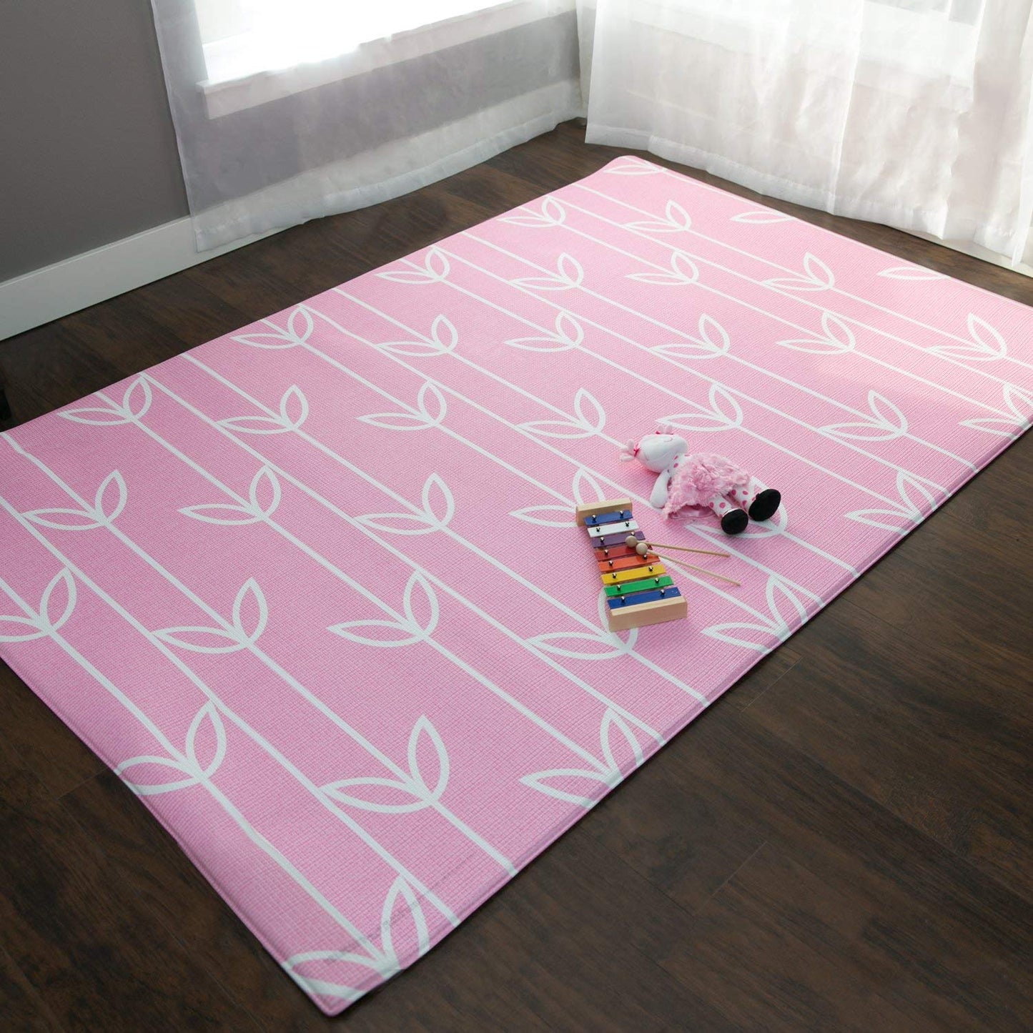 Baby Care Play Mat (Large, Sea Petals - Pink) 82'' X 55'' Original One-Piece Reversible Rollable Waterproof Play Mat For Infants