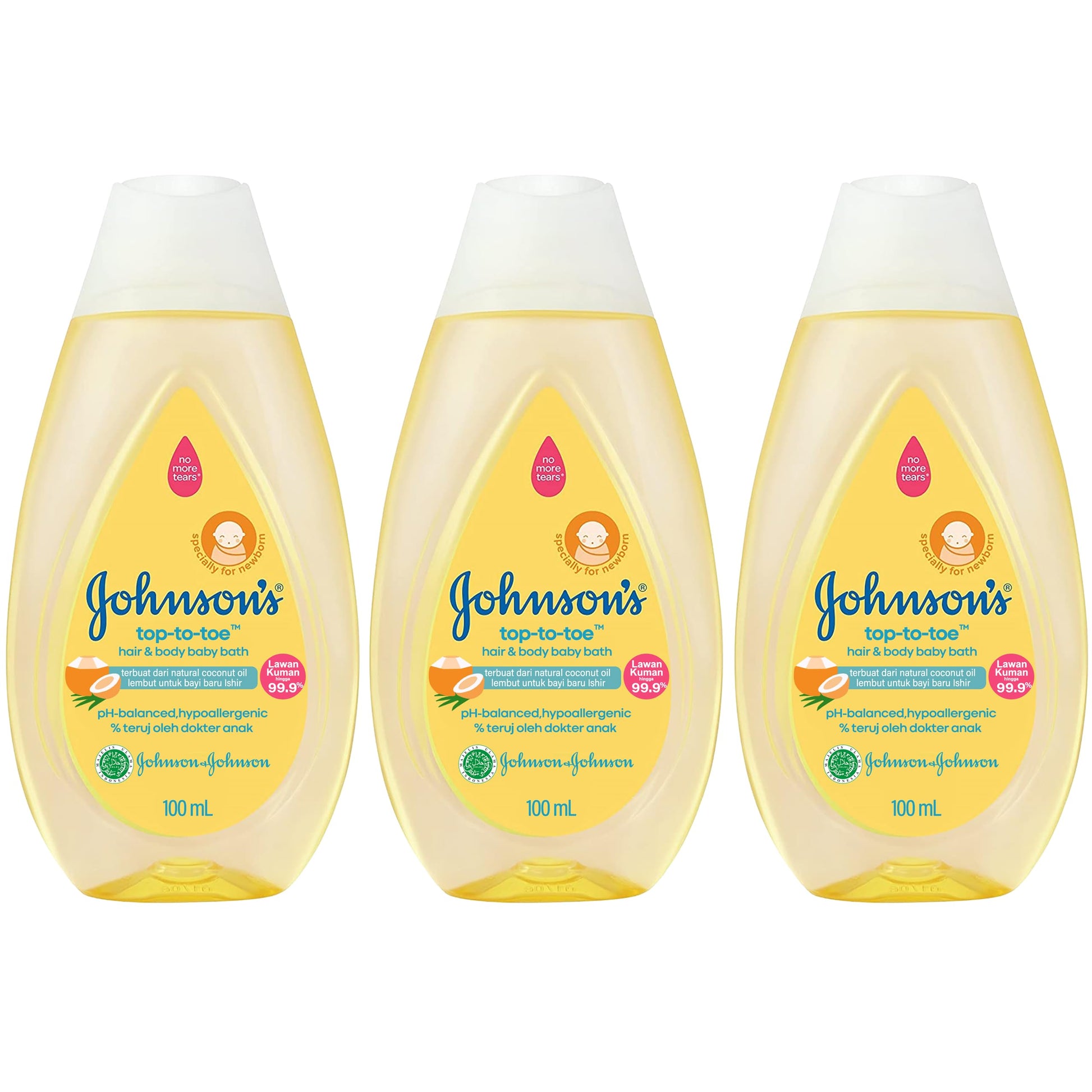 Johnson'S Top-To-Toe Baby Wash And Shampoo, 3 Pack 3.38 Oz. Travel Size Bottles, Natural Coconut Oil Gentle Hair And Body Baby B