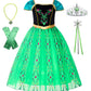 Reliparty Girls Princess Costume Dress Up Green, With Accessories,100